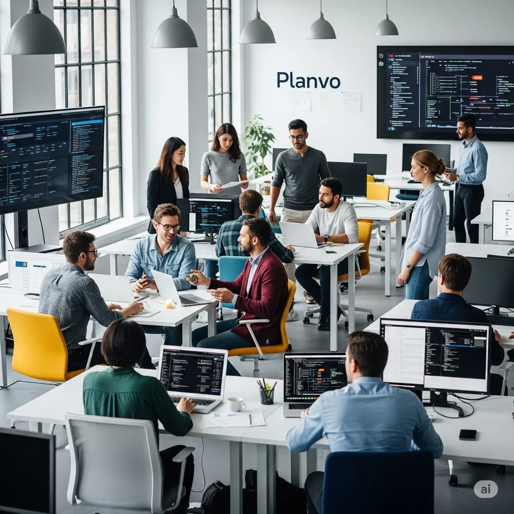 IT-Entwicklerteam mit modernen Arbeitsplätzen