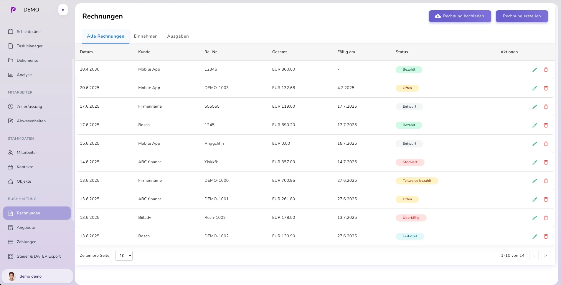Kundenverwaltung Dashboard